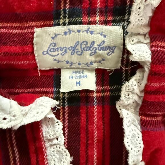 A Cozy Classic! Lanz of Salzburg M Red Plaid Flannel Granny Gown 100% Cotton - Picture 3 of 4